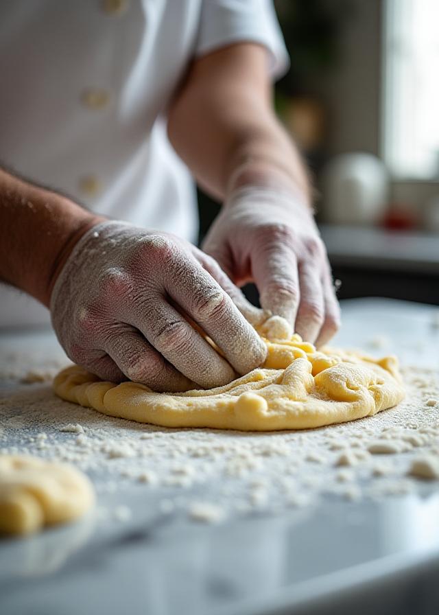 Chef che prepara pasta fresca a mano